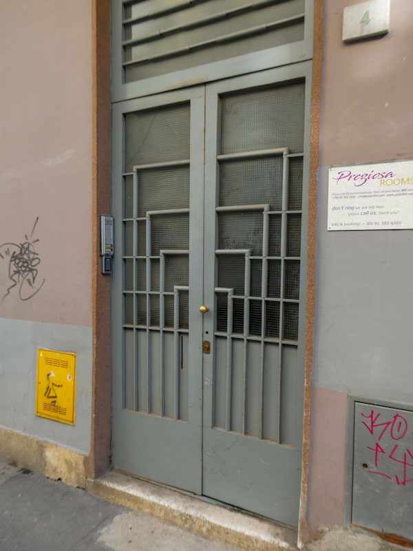 Steel doors to our apartment, Pula, Croatia, August 2023