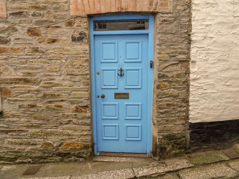 Blue door and anchor knocker, Fowey, Cornwall, September 2019