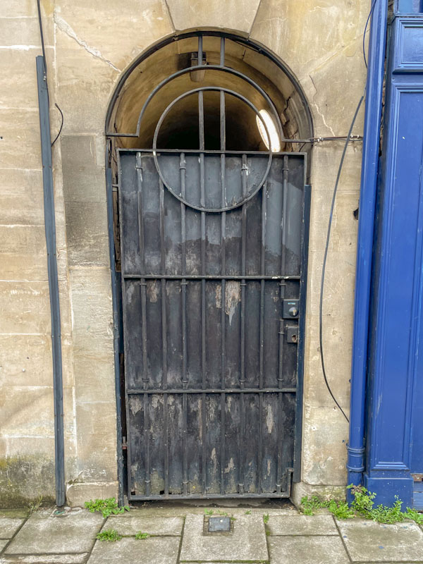 Black door/gate, Old Market, Bristol, May 2023