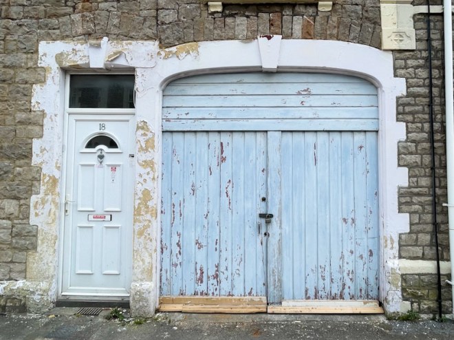 Double door for a small business, Weston-super-Mare, May 2023