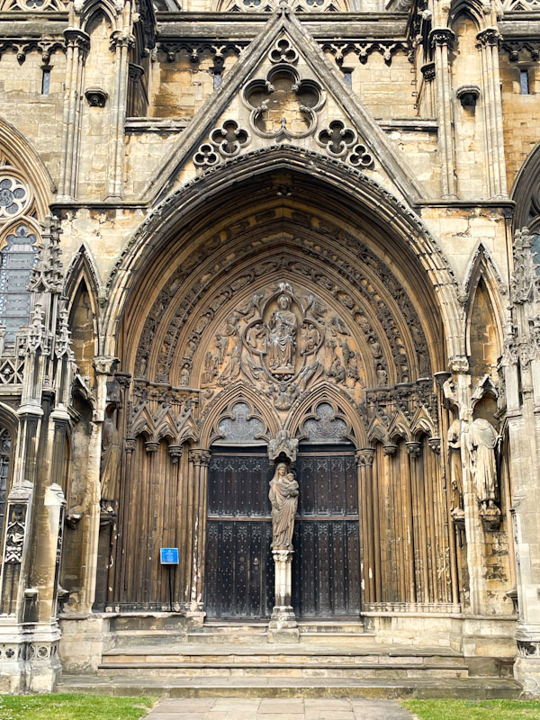 South entrance and doors, Lincoln Cathedral, Lincoln City, July 2023