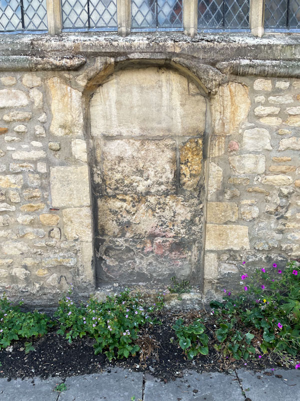 Ghost door on an ecclesiastical building, Lincoln, July 2023