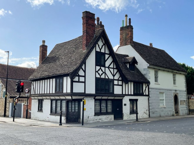 Black doors, Timber framed house, Lincoln, July 2023