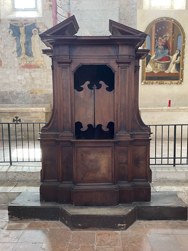 Confessional doors, Todi, Umbria, Italy, July 2023