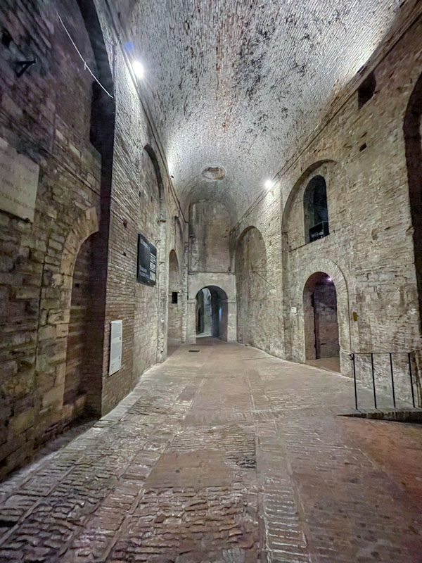 Vaulted ceiling, archways and doorways, Perugia, Umbria, Italy, July 2023