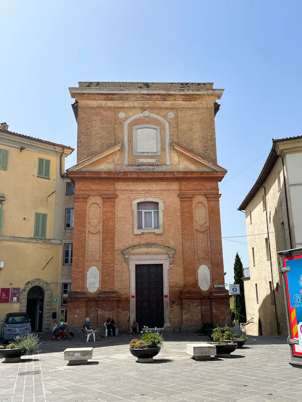 Door in the town square, Montefalco, Umbria, Italy, July 2023