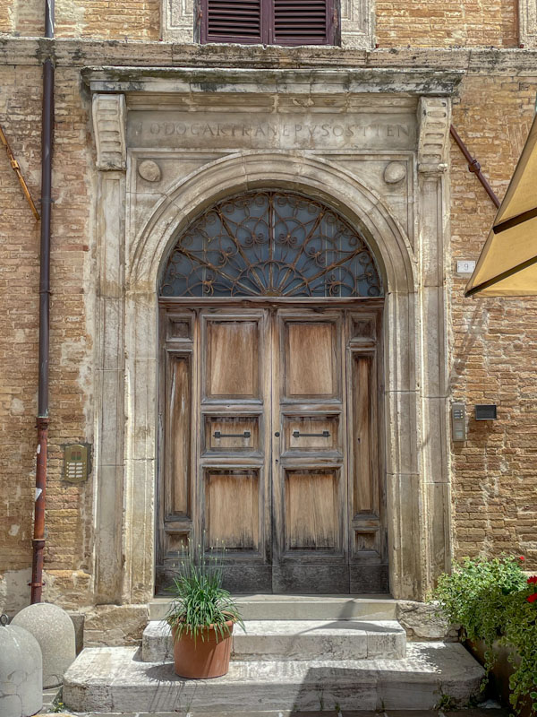 Grand entrance and door, Montefalco, Umbria, Italy, July 2023