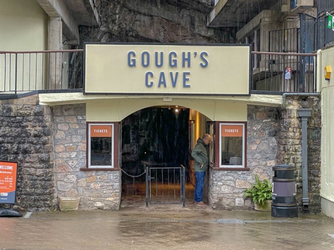 Entrance to Gough's Cave, Cheddar Gorge, Somerset, October 2023