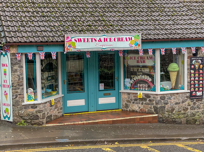 Sweet shop doors, Cheddar Gorge, Somerset, October 2023