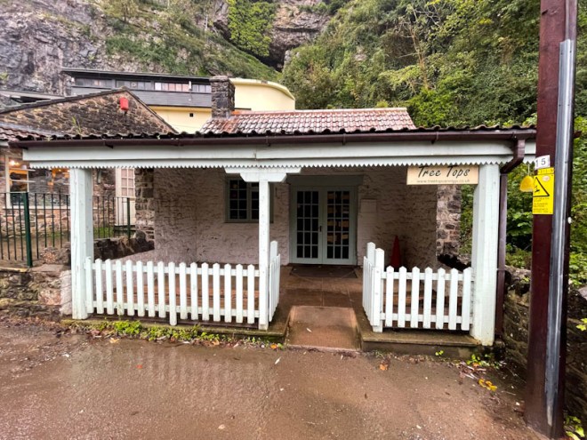 Picket fence, gate and doors, Cheddar Gorge, Somerset, October 2023