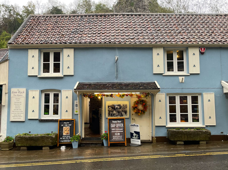 Tearoom doors, Cheddar Gorge, Somerset, October 2023