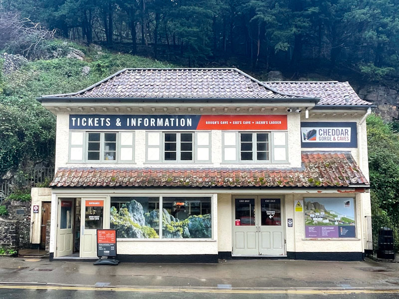 Ticket office doors, Cheddar Gorge, Somerset, October 2023