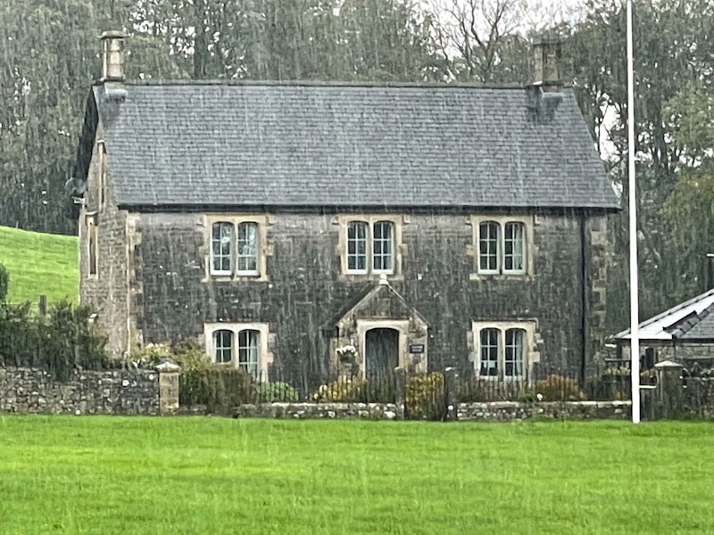 A very wet building and fine entrance, Priddy, Somerset, October 2023