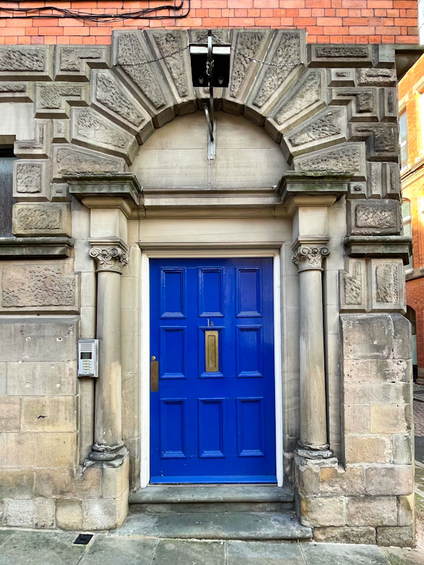 Vibrant blue door, Nottingham, November 2023