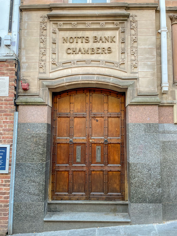 Notts Bank Chamber doors, Nottingham, November 2023