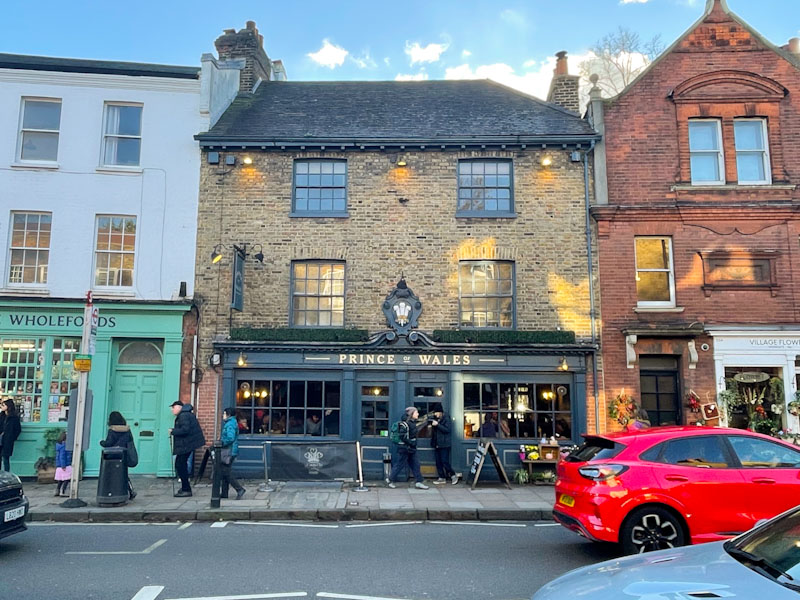 Prince of Wales pub and doors, Highgate, London, November 2023