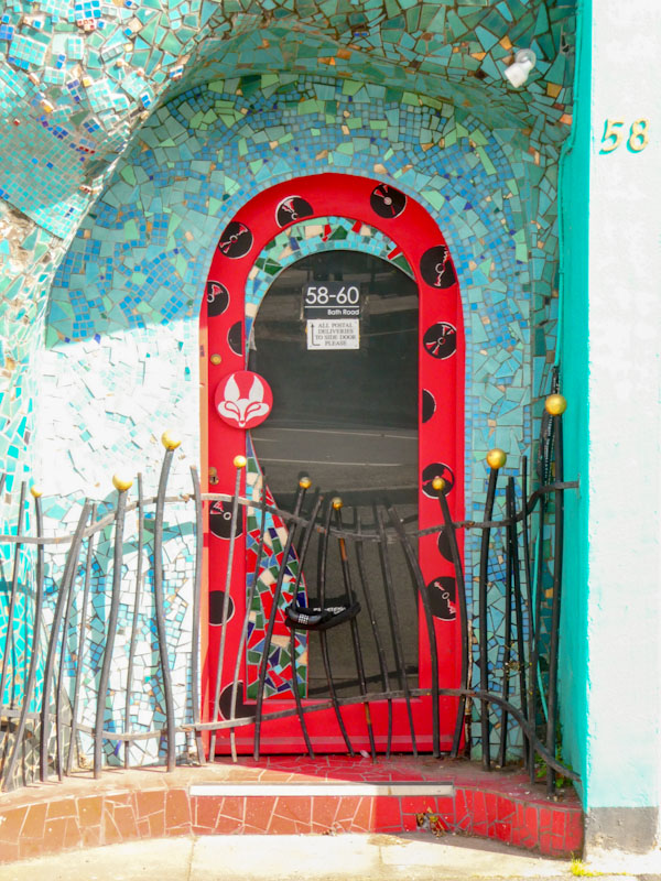 Door to Former Beatrice von Tresckow design shop font, Cheltenham, July 2023