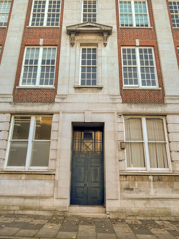 Austere door that was never used as I recall, Highgate School, Highgate, London, November 2023