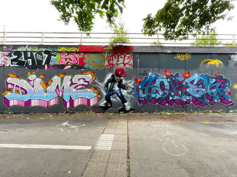 Dime, Jody and Turoe, M32 roundabout, Bristol, July 2024