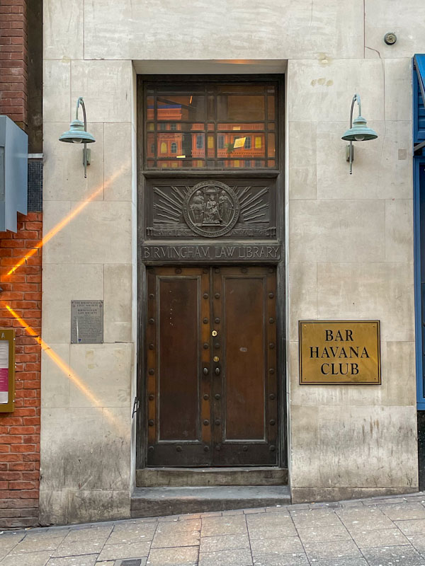 Birmingham Law Library doors, Birmingham, November 2023