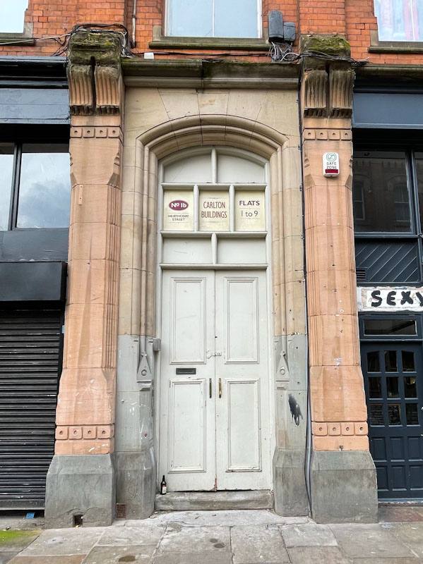 Carlton Buildings (flats 1-9) door, Nottingham, March 2024