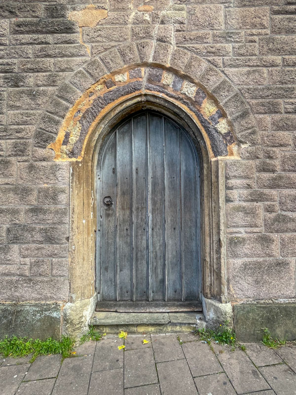 Simple church door, Exeter, October 2023