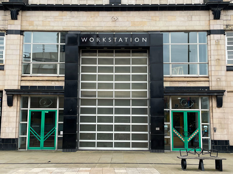 Green doors on an Art Deco style building, Sheffield, November 2023, Sheffield, November 2023
