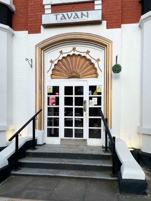 An interesting door surround at the Tavan Moroccan restaurant, Peterborough, April 2024