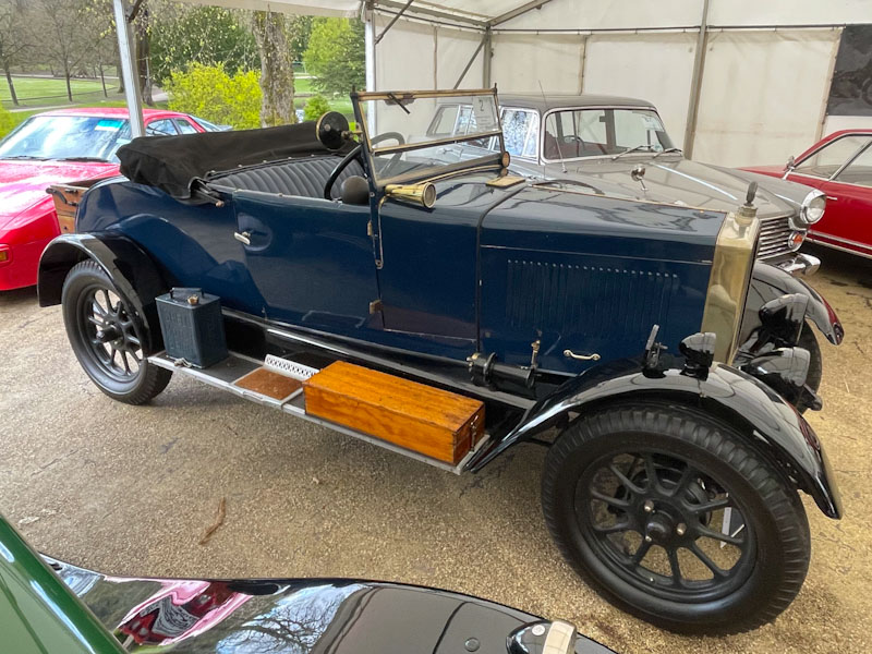 Two-seater vintage car with an extra door on the toolbox, Buxton, Derbyshire, April 2024