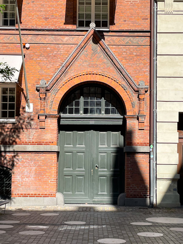 Green double doors, Vestervold, Copenhagen, Denmark, September 2024