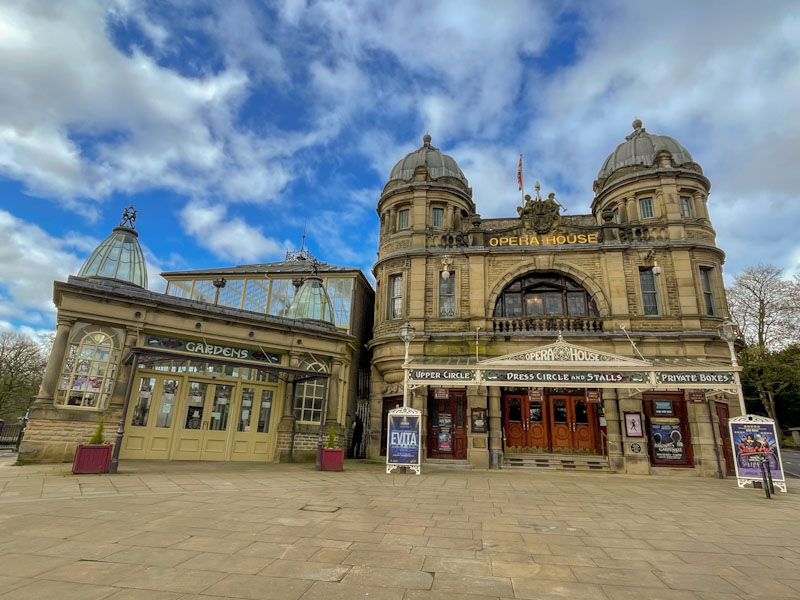 Doors and stunning architecture of the Buxton Opera House and Gardens, Buxton, Derbyshire, April 2024
