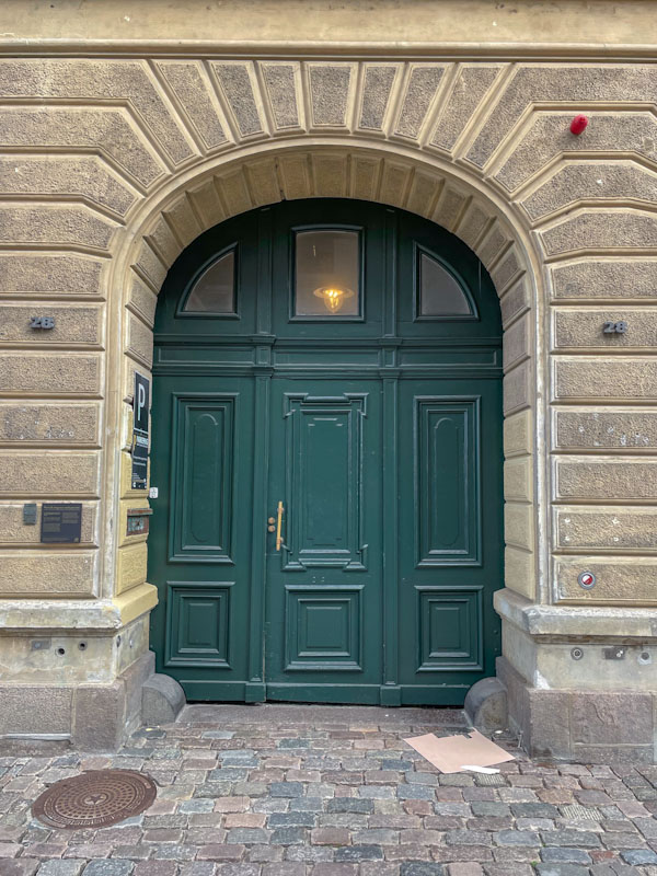 Grand green doors in Vendersgade, Copenhagen, Denmark, September 2024
