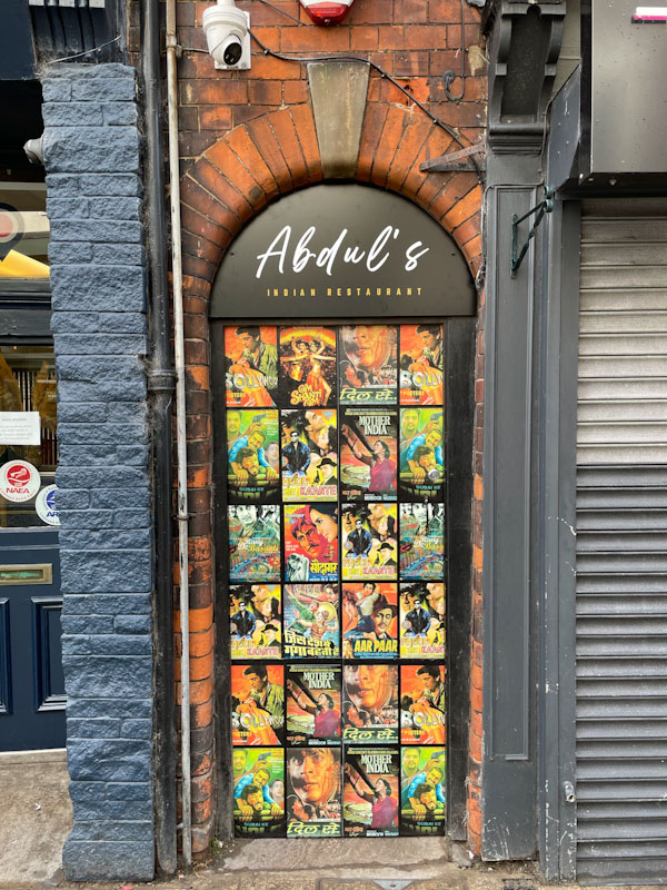 Abdul's wonderfully themed restaurant door, Cleethorpes, England, September 2023