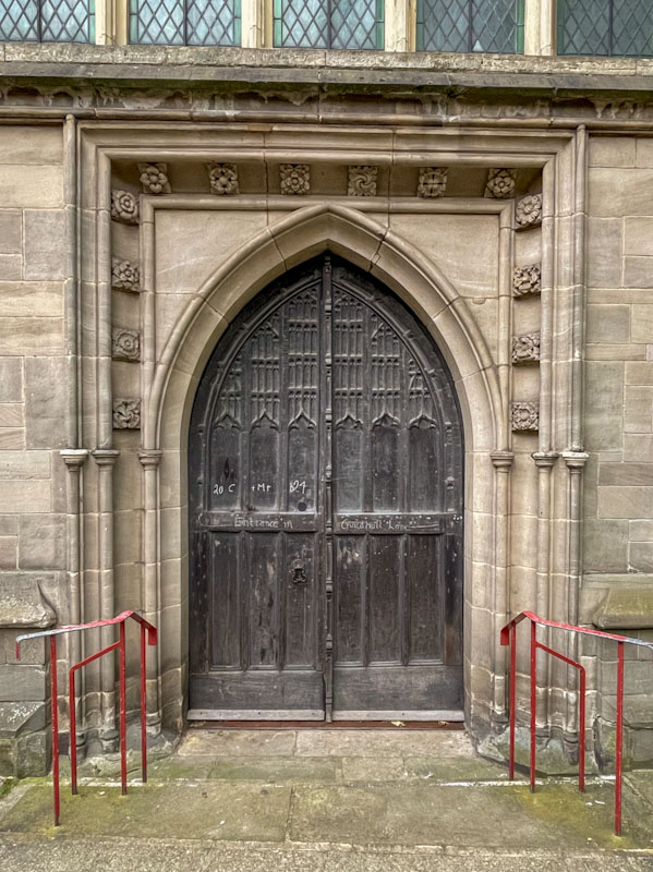 Door to Leicester Cathedral, Leicester, Leicestershire, May 2024