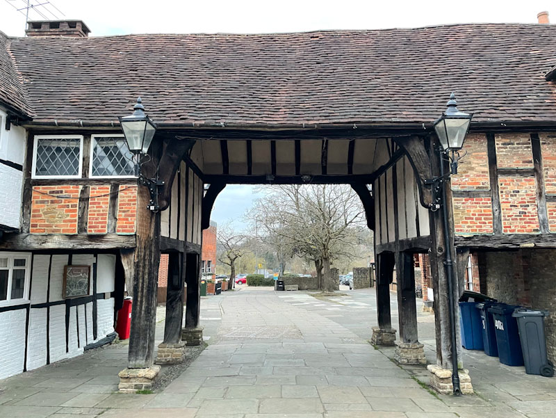 Tudor archway, Crown Court, Godalming, Surrey, March 2025