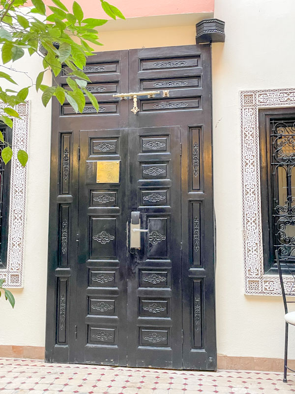 Restored bedroom door,Les Borjs del la Kasbah, Marrakesh, Morocco, January 2025