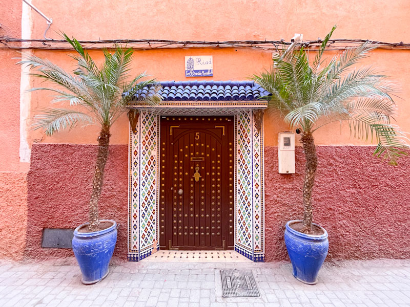 Symmetry and tiles on this door of Riad Les Reves de Marrakech, Rue Errachidia, Marrakesh, Morocco, January 2025