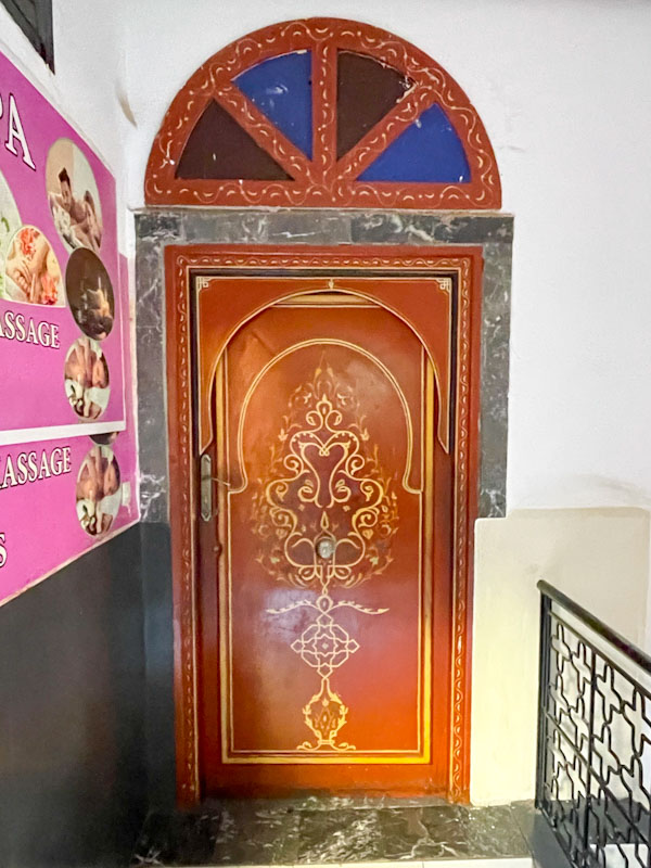 Door to the Didi Spa, Rue Bab Agnaou, Marrakesh, Morocco, January 2025