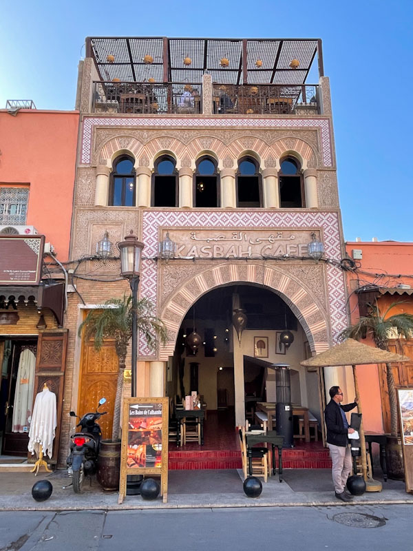 Kasbah Cafe entrance and door, Rue de la Kasbah, Marrakesh, Morocco, January 2025