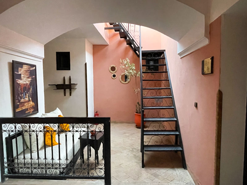 Second floor stairway to the roof garden, Les Borjs del la Kasbah, Marrakesh, Morocco, January 2025