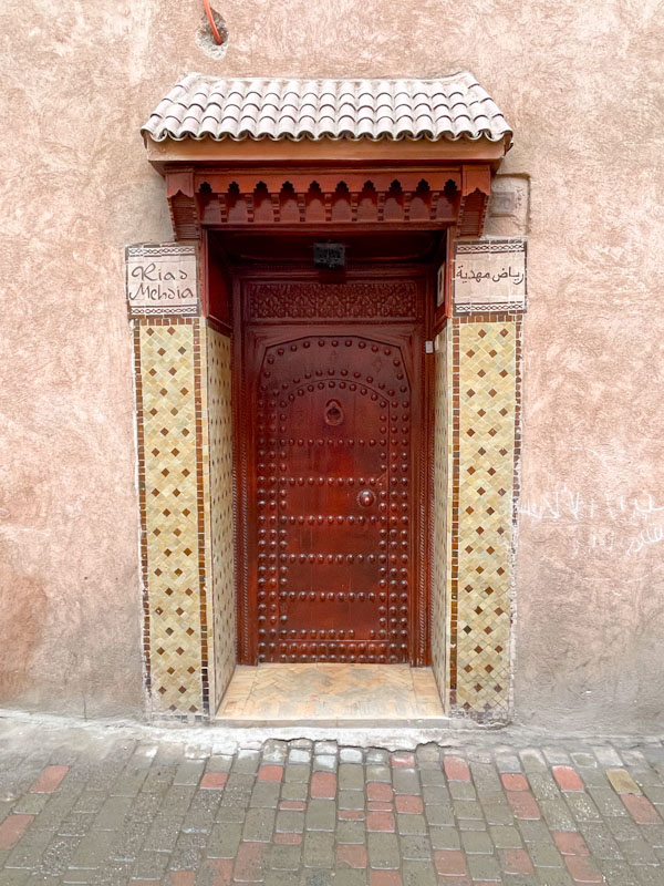 Door to Riad Mehdia, Rue Douar Graoua, Marrakesh, Morocco, January 2025