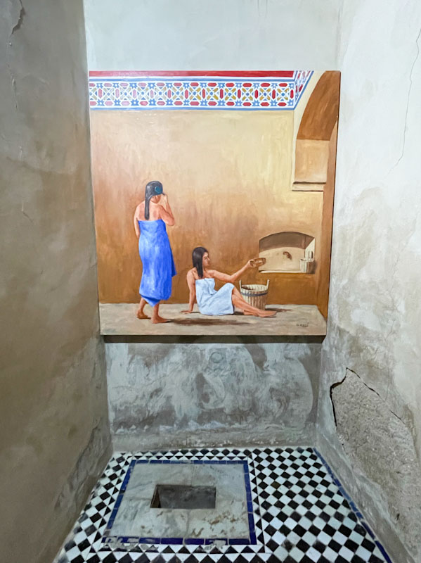 Mural in a small washroom, Bahia Palace, Marrakesh, Morocco, January 2025