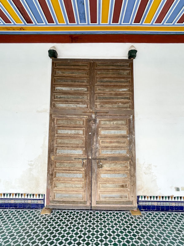 Panelled wooden door, Bahia Palace, Marrakesh, Morocco, January 2025