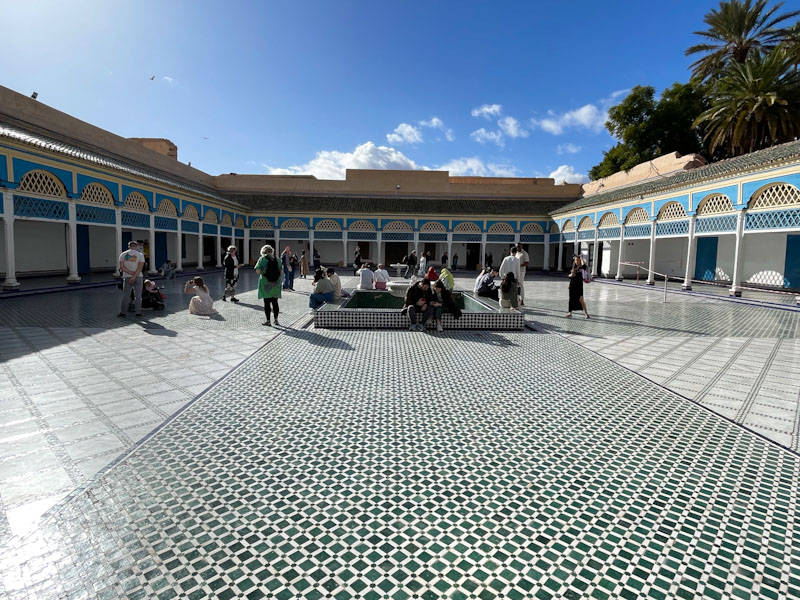 The grand courtyard, partially fenced off due to earthquake damage, Bahia Palace, Marrakesh, Morocco, January 2025
