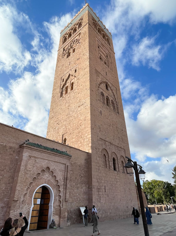 Minaret and door of the Koutoubia Mosque, Marrakesh, Morocco
