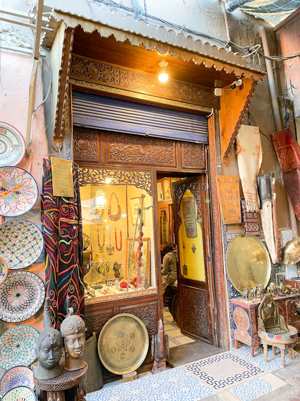 Typical shop front and door, Souk des Teinturiers, Marrakesh, Morocco, January 2025