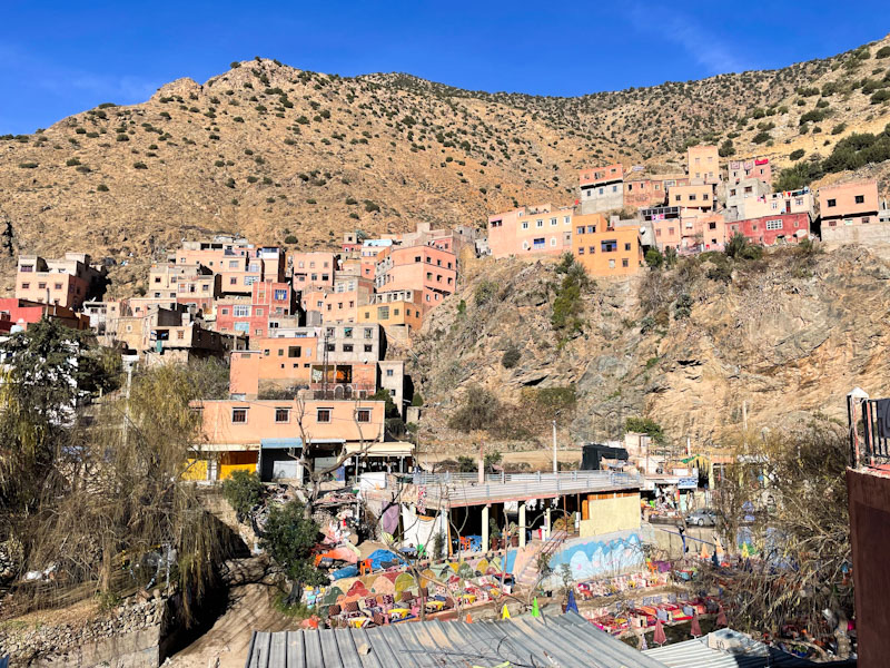 Buildings on the south side of the River Ourika in Sti Fadma, High Atlas, Morocco, January 2025