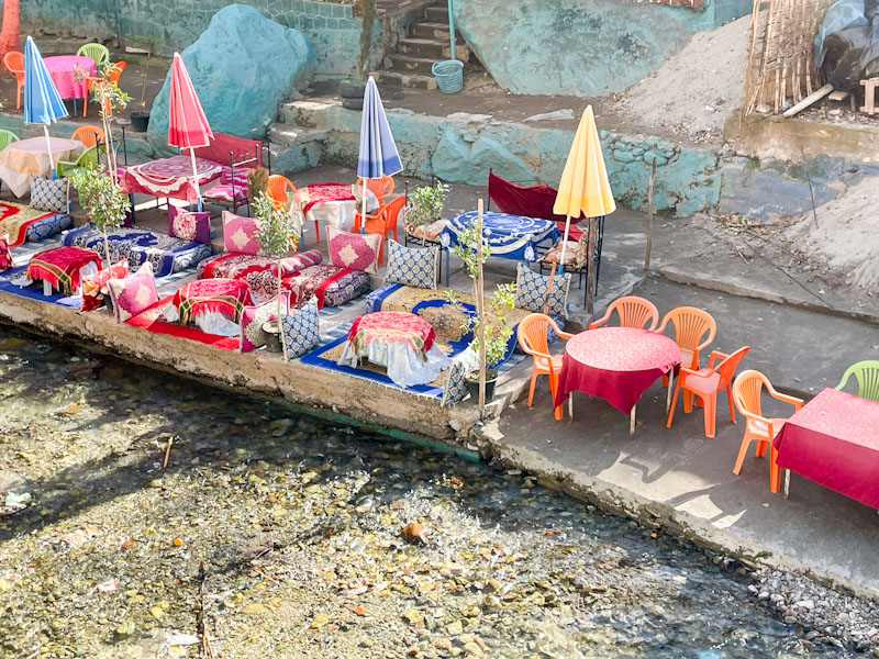 Outdoor restaurants by the river, Sti Fadma, High Atlas, Morocco, January 2025