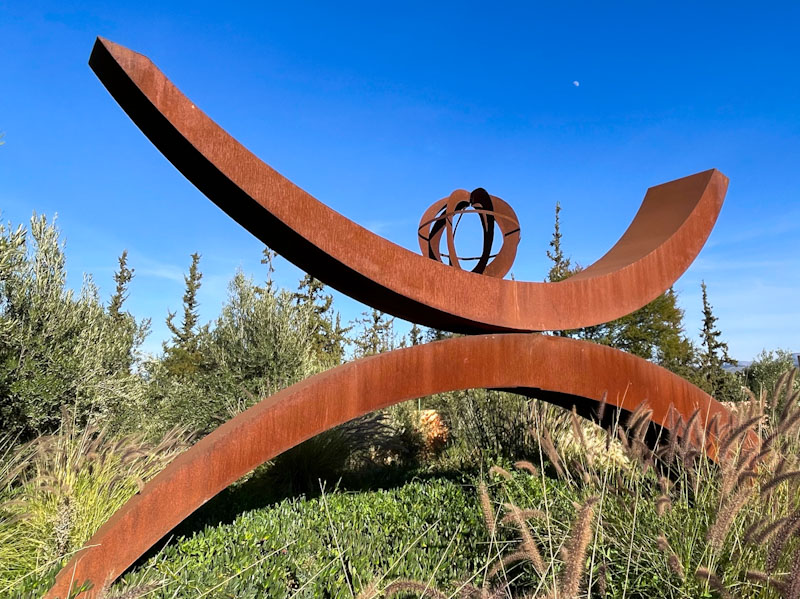 Large iron sculpture of a 'Yaz', a Berber symbol which appears on the Berber flag, Anima, Marrakesh, Morocco, January 2025