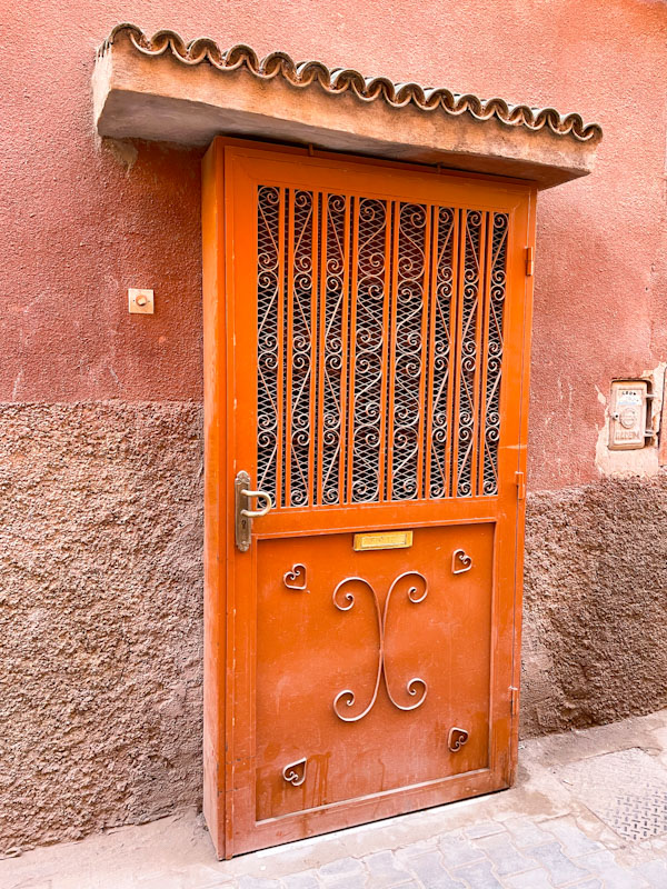 Iron door with fine decorations, Rue De La Bahia, Marrakesh, January 2025